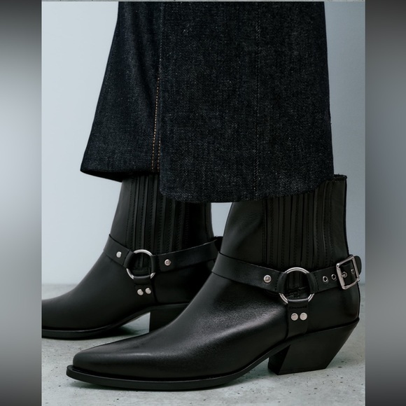 ZARA Cowboy Ankle Boots 100% Cow Leather - Picture 8 of 13